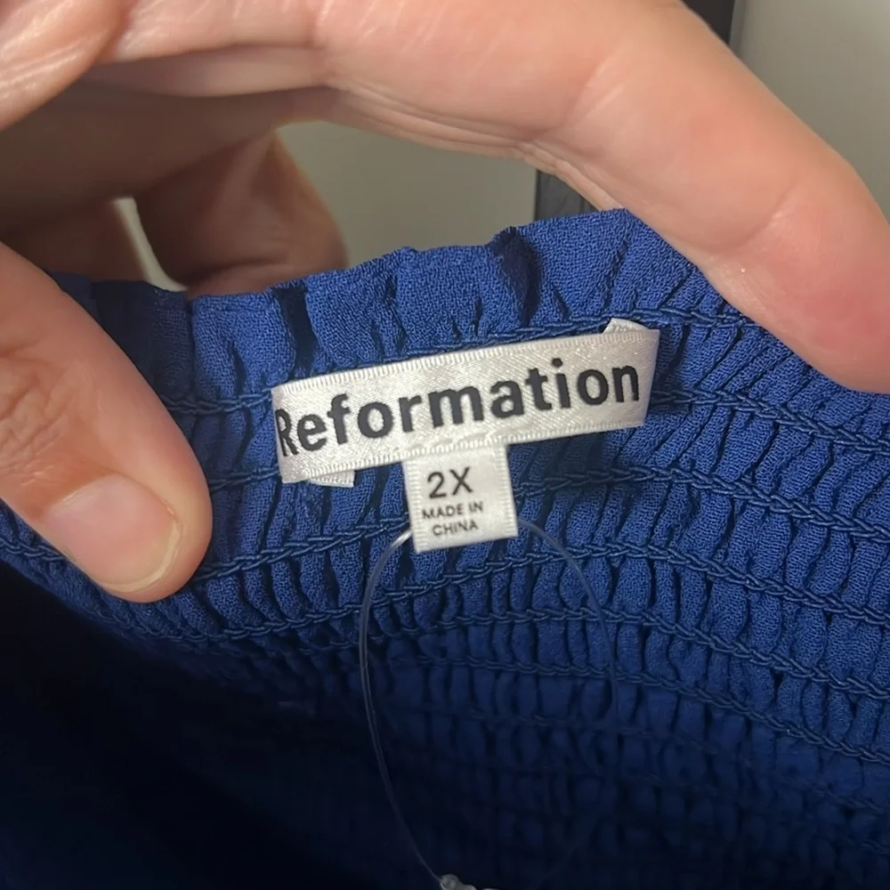 Reformation Royal Blue Smocked Long Sleeve Blouse